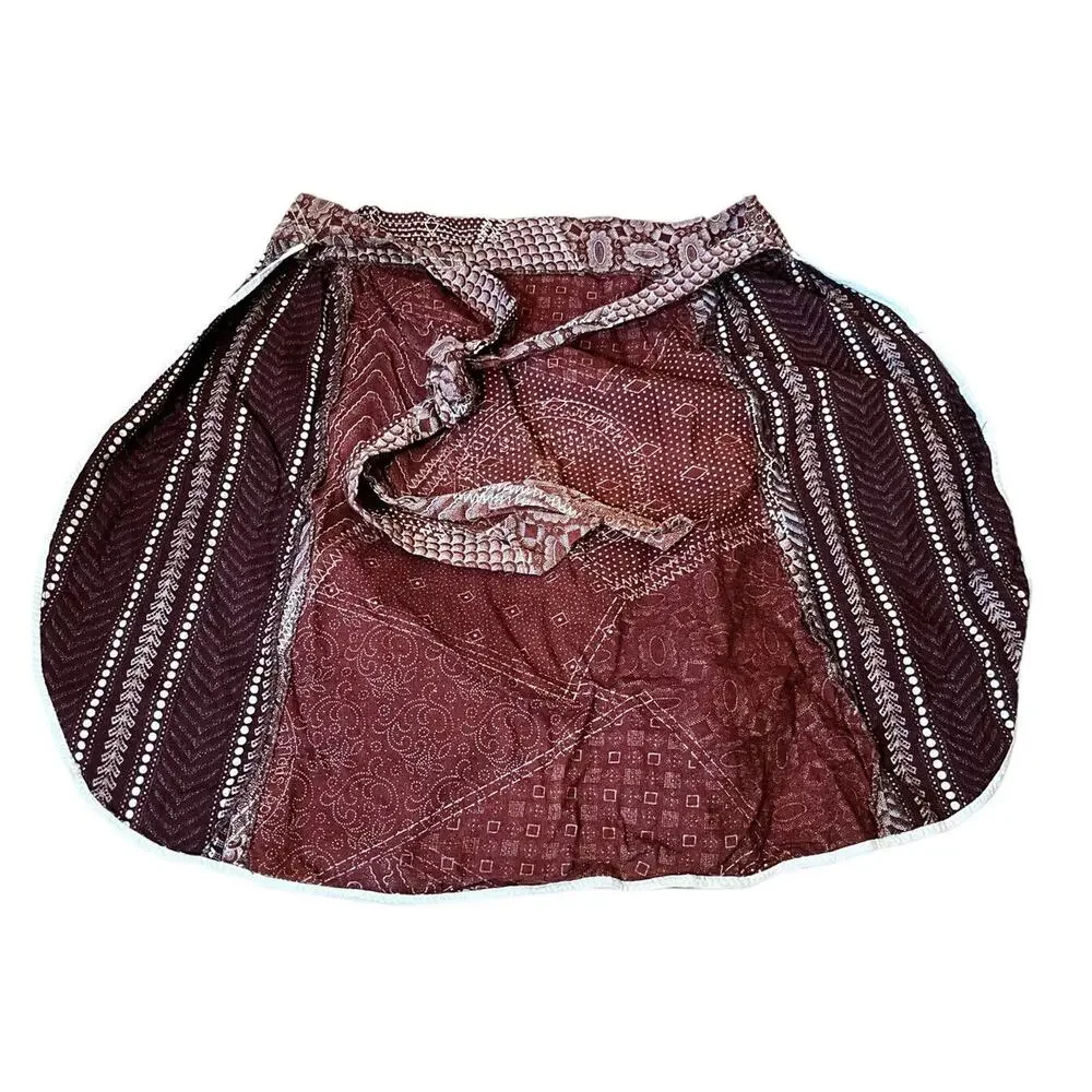 Vtg Bib Apron Brown Elephant Calico 70s Groovy Mod Boho